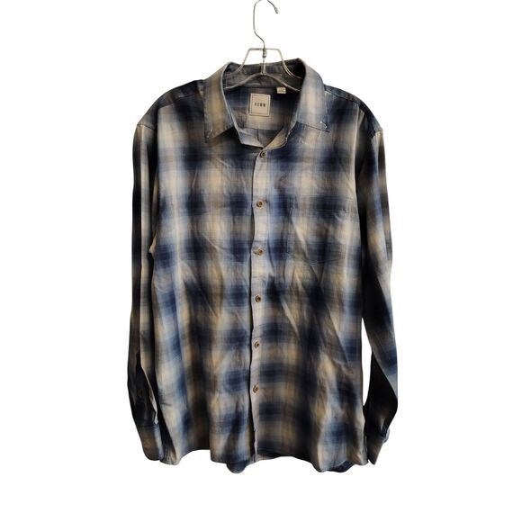 ROWM Men's Large Blue Plaid Button Down Long Sleeve Dress Shirt - Picture 1 of 7